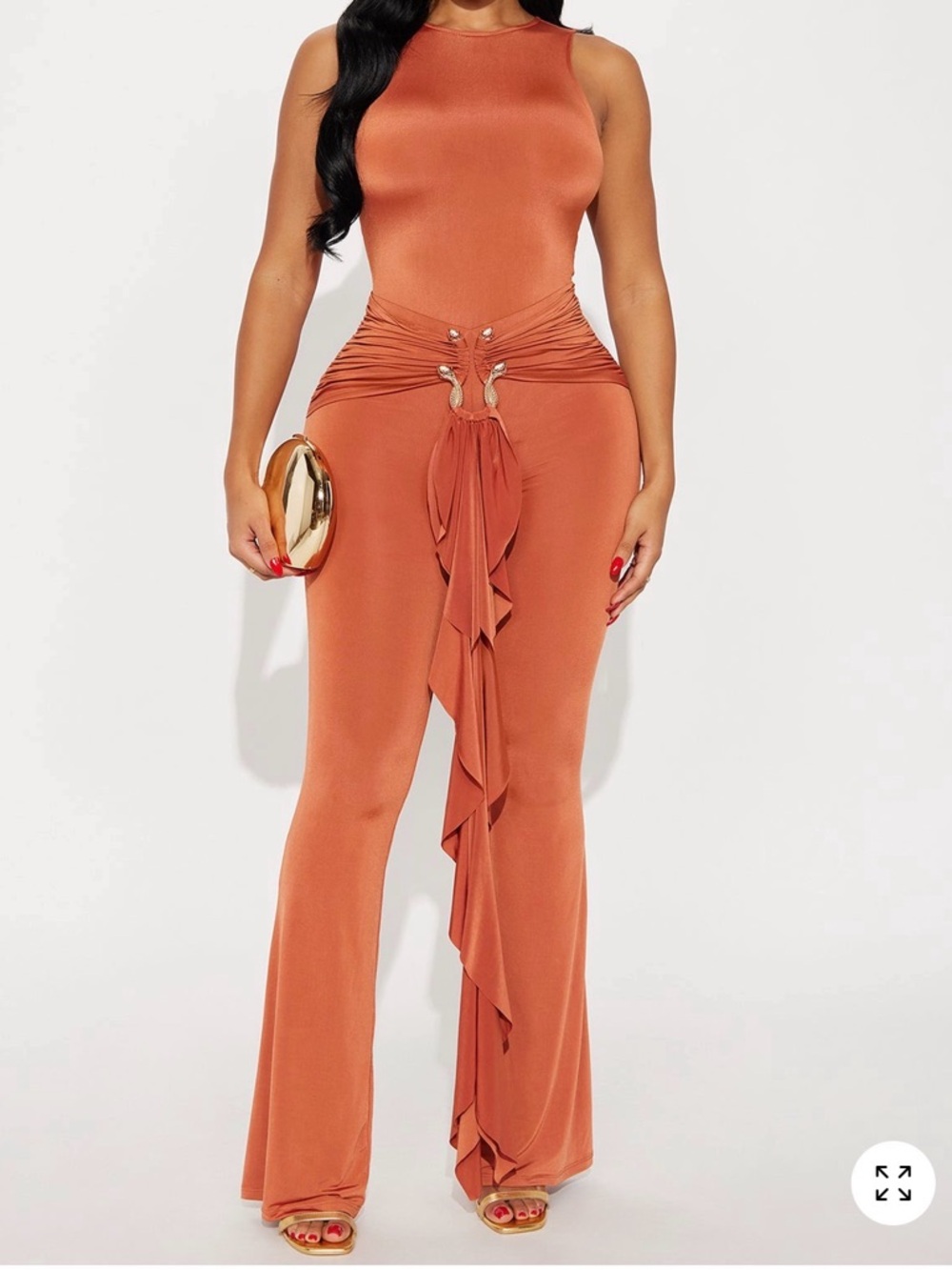 🧡Rust Sleeveless Jumpsuit with Draped Front Detail🧡